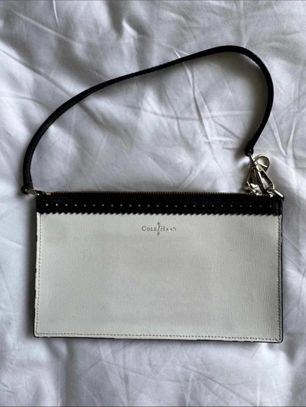 Cole Haan White and Black Leather Wristlet / Clutch